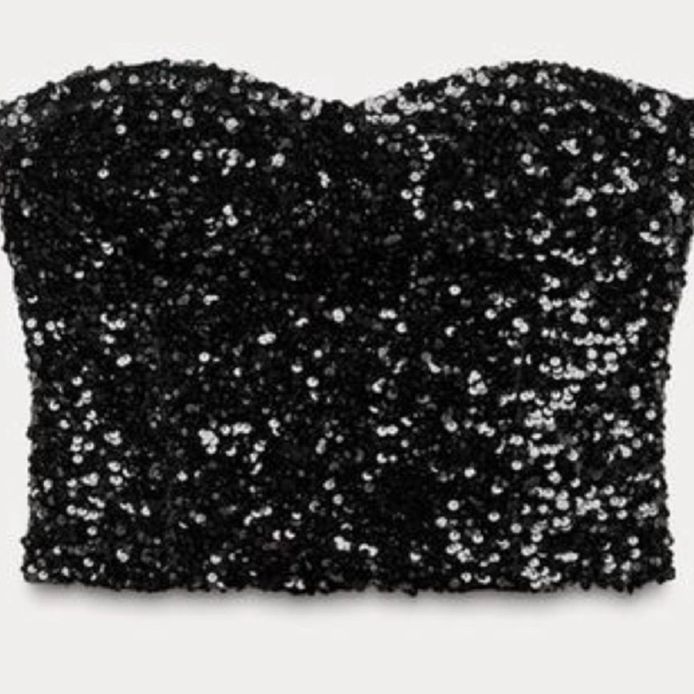 Black Sequin Bustier Strapless Top